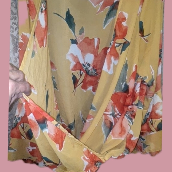 Cute sheer top with bell sleeves and elastic band around bottom - Picture 2 of 6